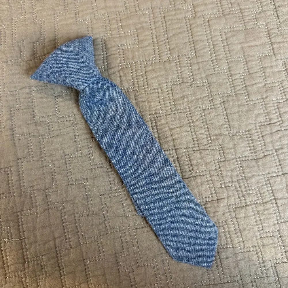 Toddler Boys Chambray Blue Neck Tie Clip On Tie Fancy Dressup Preppy Cute